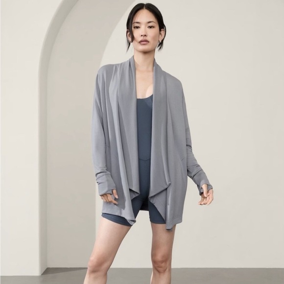 Athleta Charcoal Gray Pranayama Wrap Open Front Cardigan Women’s Size Medium - Picture 1 of 8